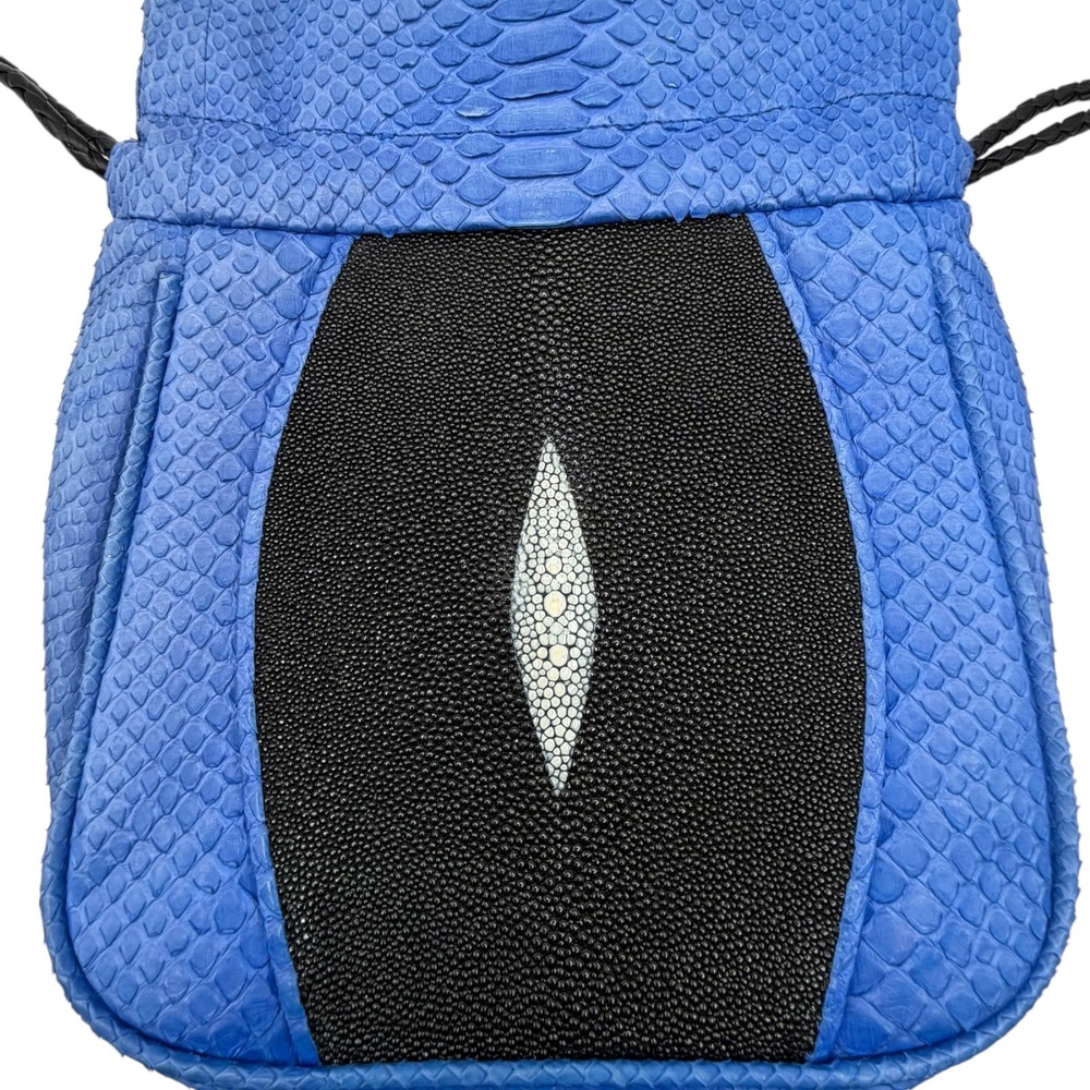 Khirma Eliazov Mignonne Pouch Blue Python Stingray Drawstring Crossbody Bag Mini - Picture 3 of 12